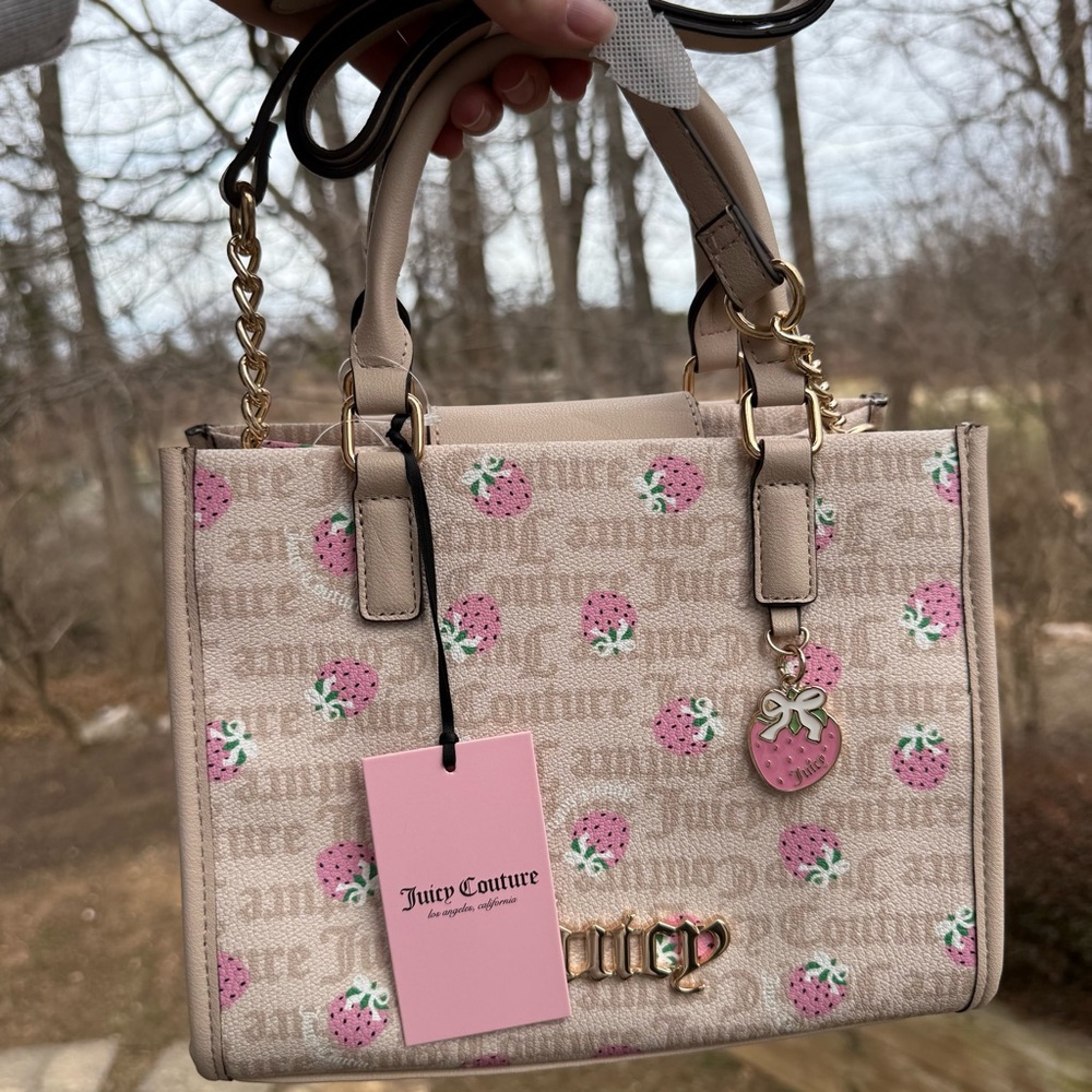 NWT Juicy Couture Strawberry Print Tote Crossbody Bag Y2K Coquette Pink Charm